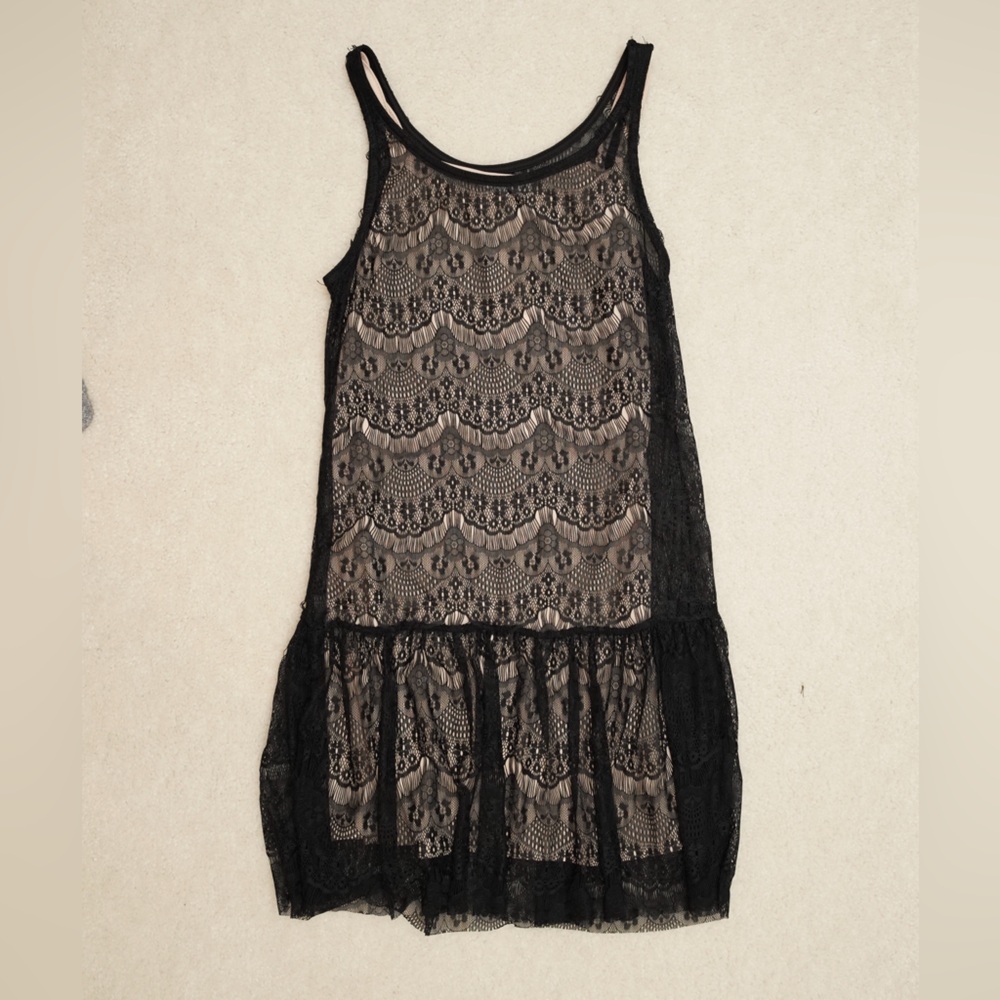 NWT Black Lace Drop Waist Flapper Dress Sz S Retro Great Gatsby Wedding Guest